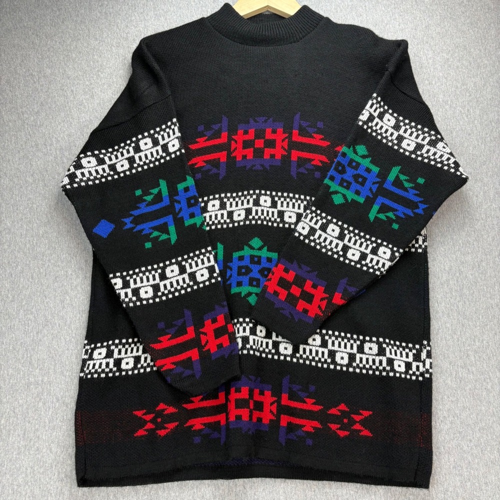 Vintage‎ American Pride Sweater Womens M Black Aztec Heavy Knit Native American